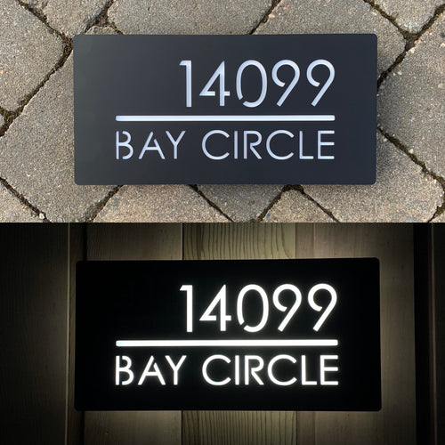 Large Illuminated LED Modern House Address Sign | Bespoke Address Plaque 40 x 20 cm - Kreativ Design Ltd 